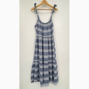 Beach Lunch Lounge Tiered Midi Dress, Medium,  Linen Blend Tie Strap Resortwear